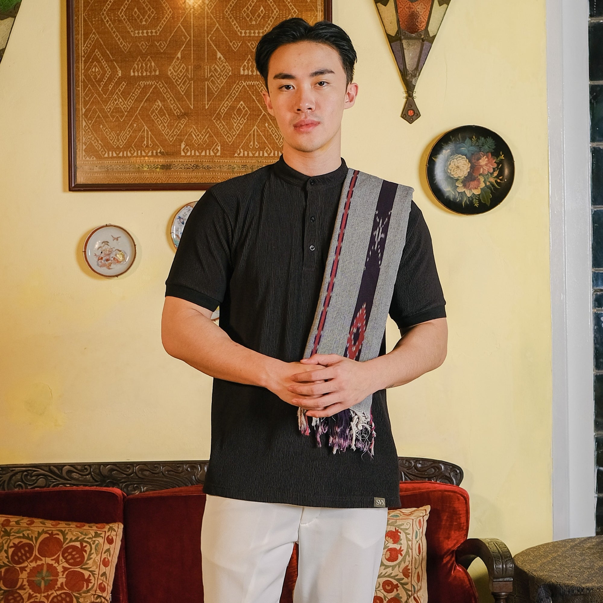 SANVANINA Nassr Shanghai Polo Shirt | Polo Rajut Shanghai Lengan Pendek Kancing Berkerah Pria
