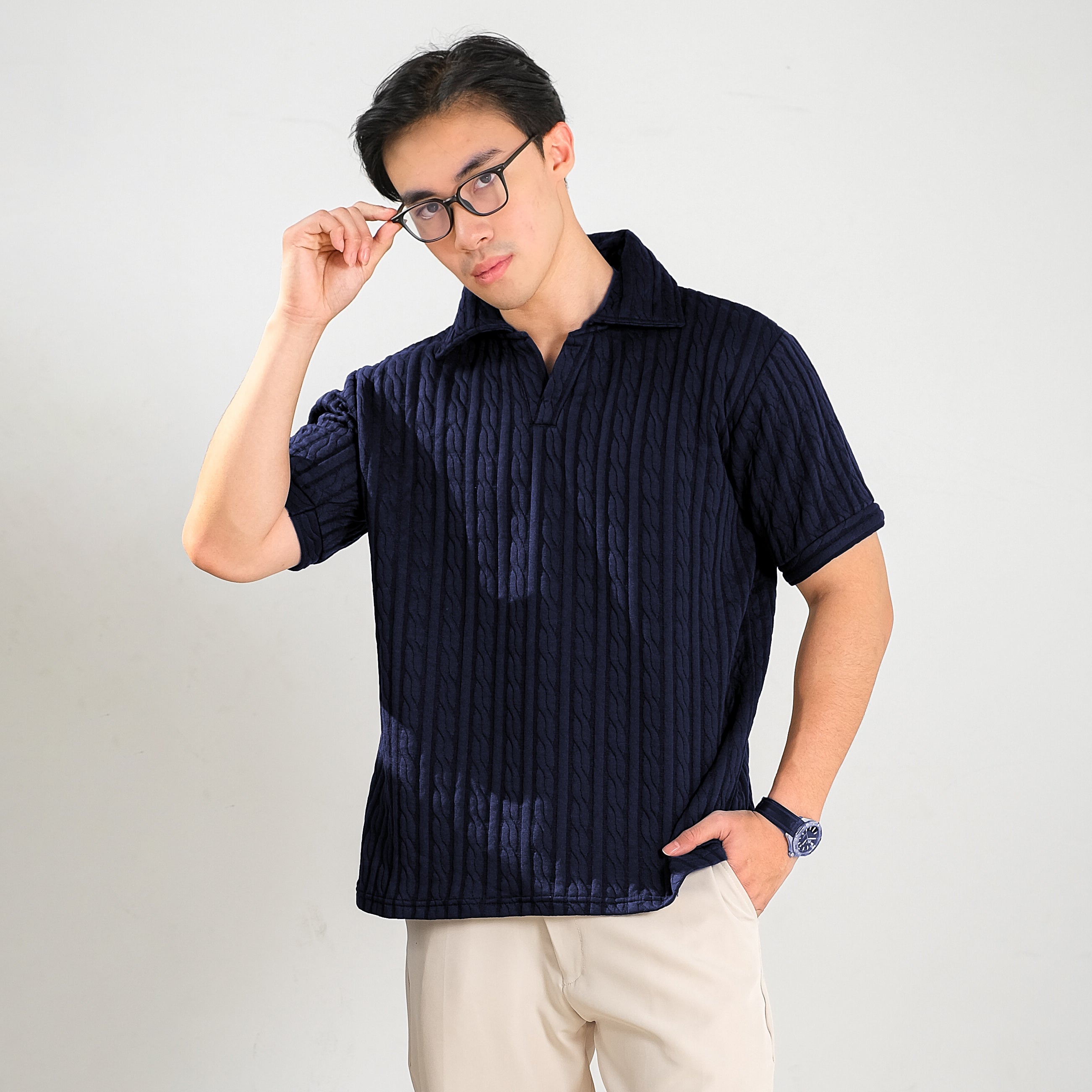 Cable Knit Polo Shirt