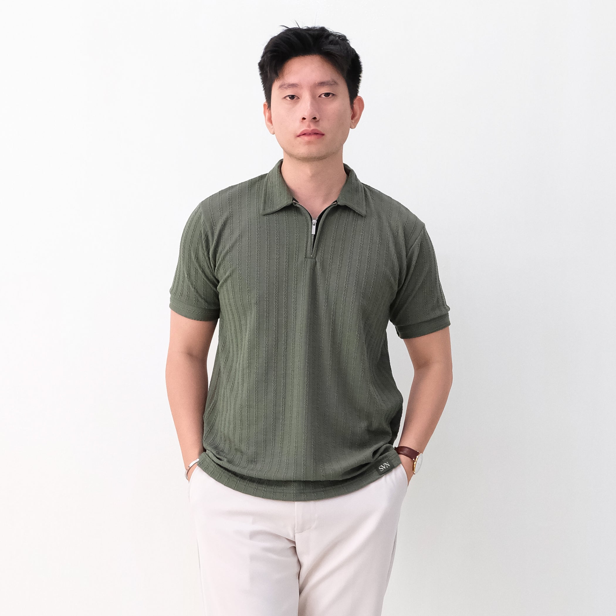Cali Upper Zip Knit Polo Shirt