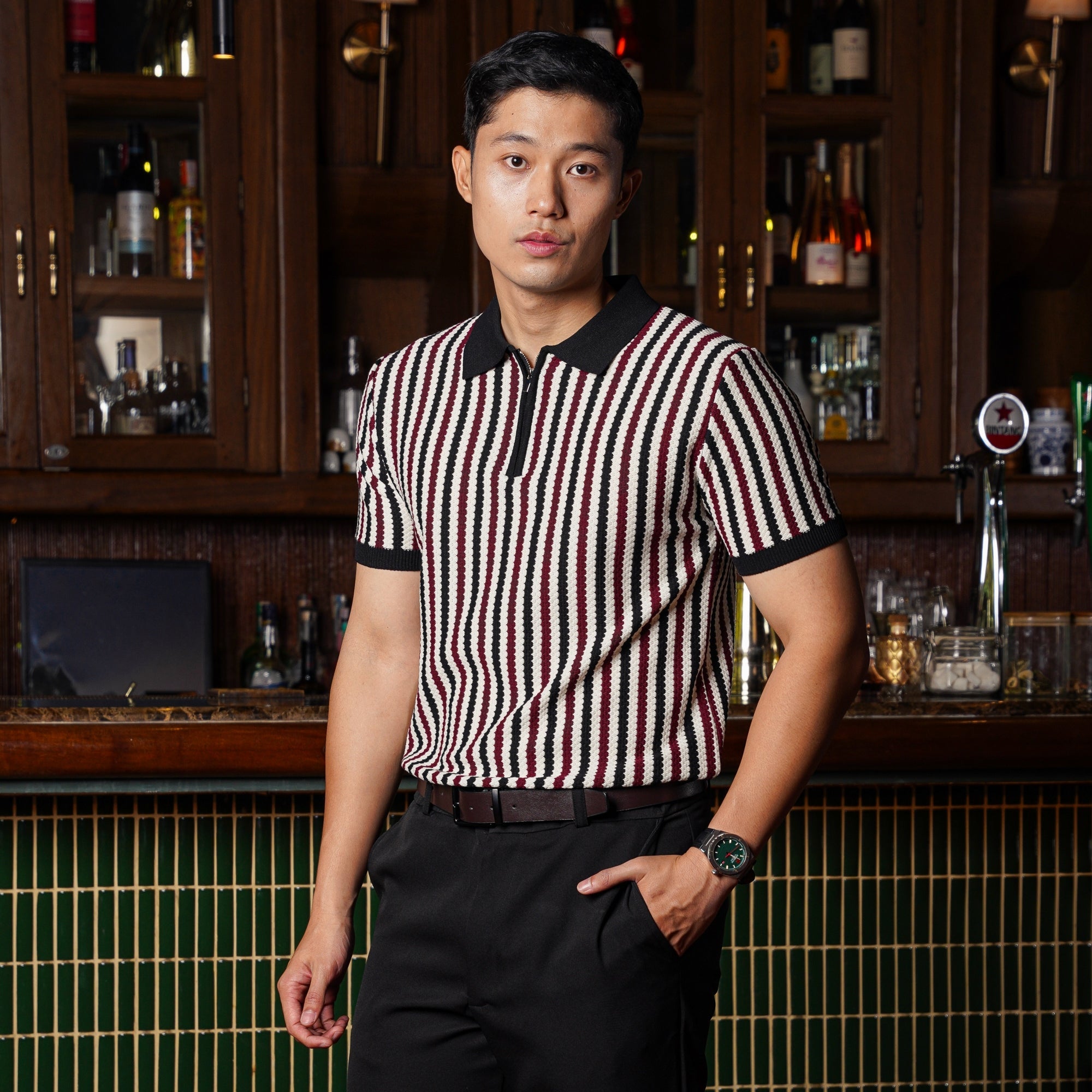 Cardiff Stripe Upper Zip Polo