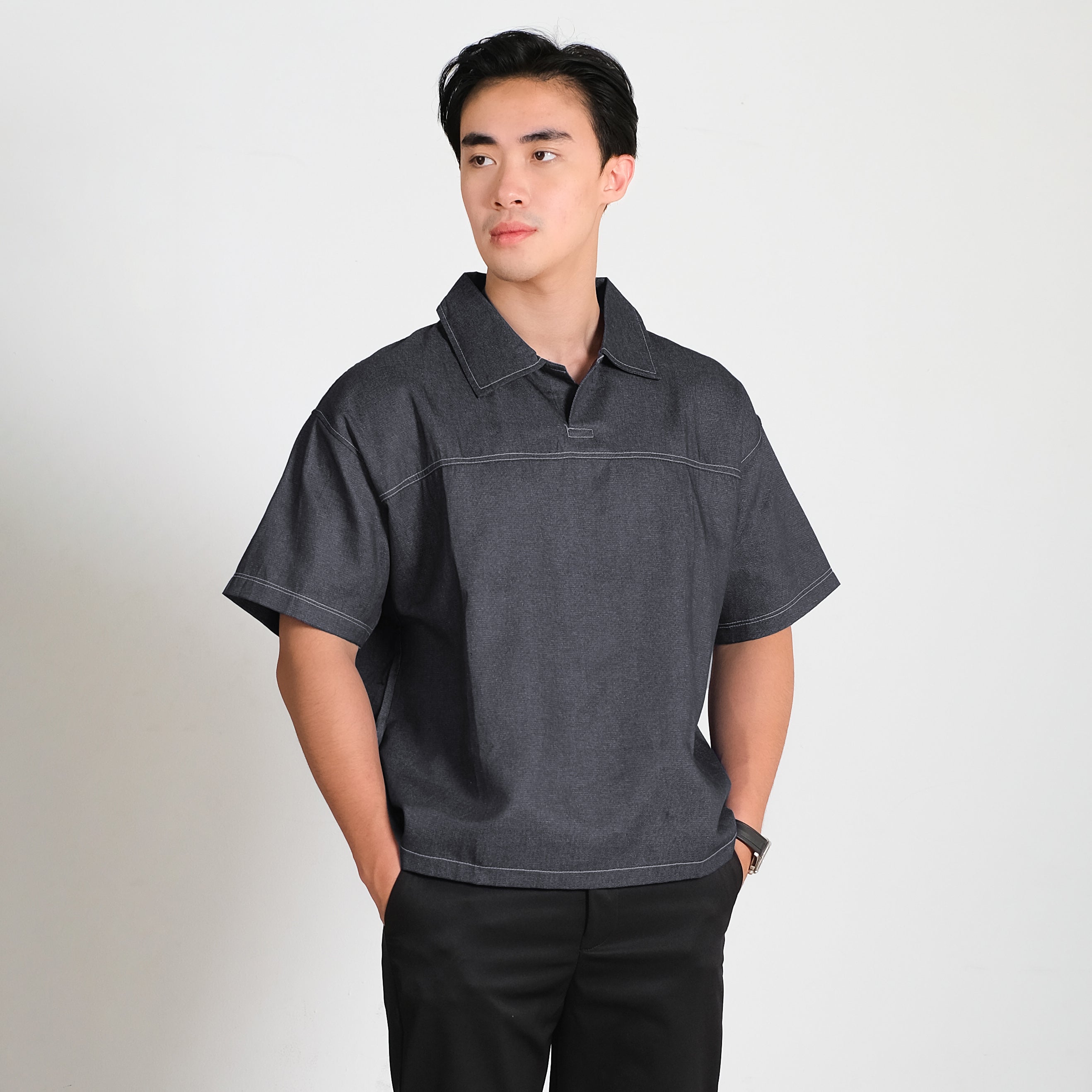Dom Boxy Denim Polo Shirt