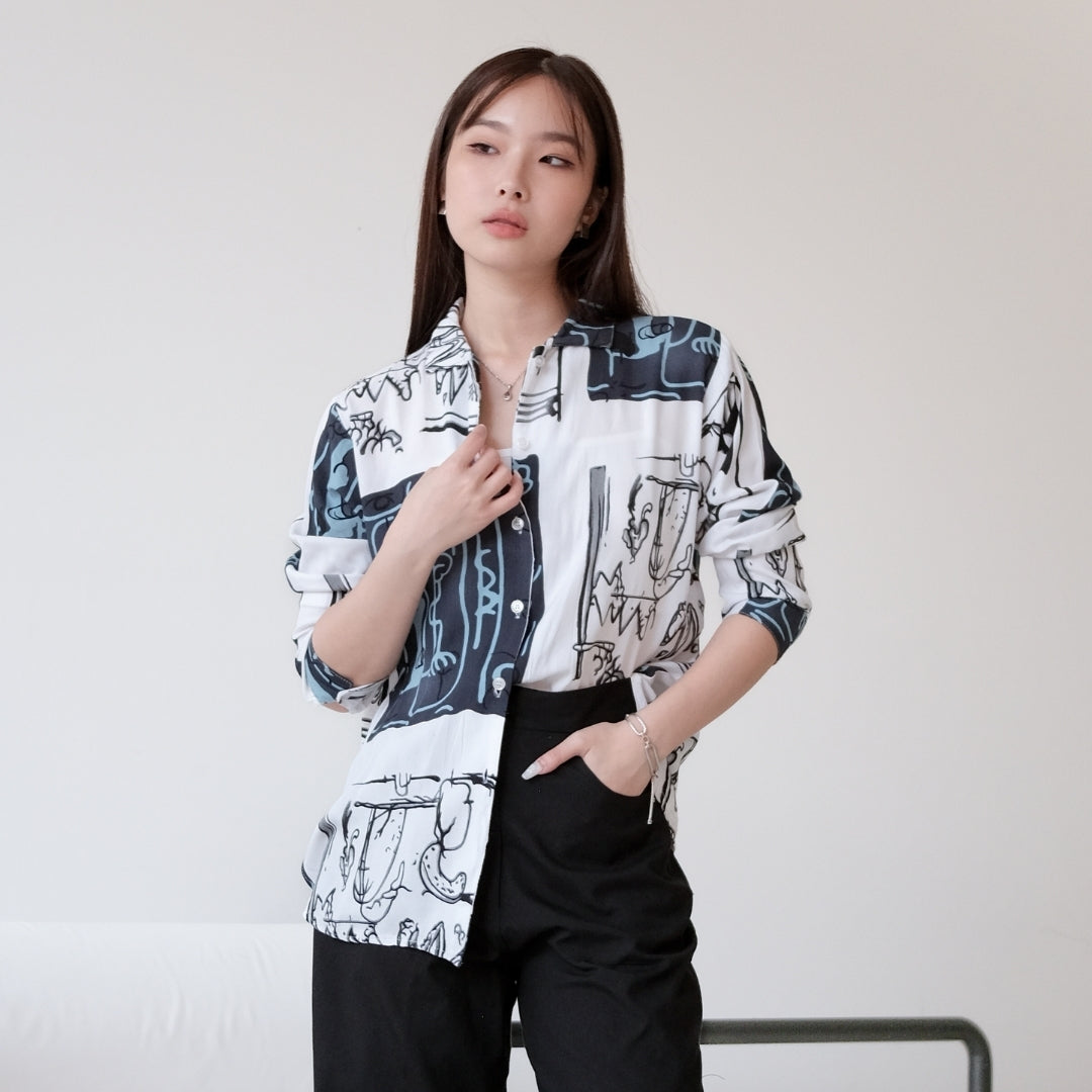 Long Printed Korean Oversized Shirt
