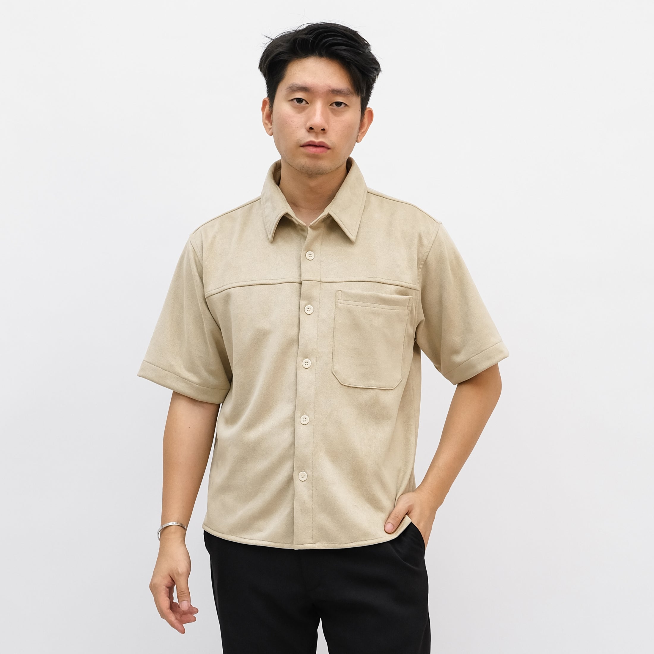 Gangnam Button Suede Shirt