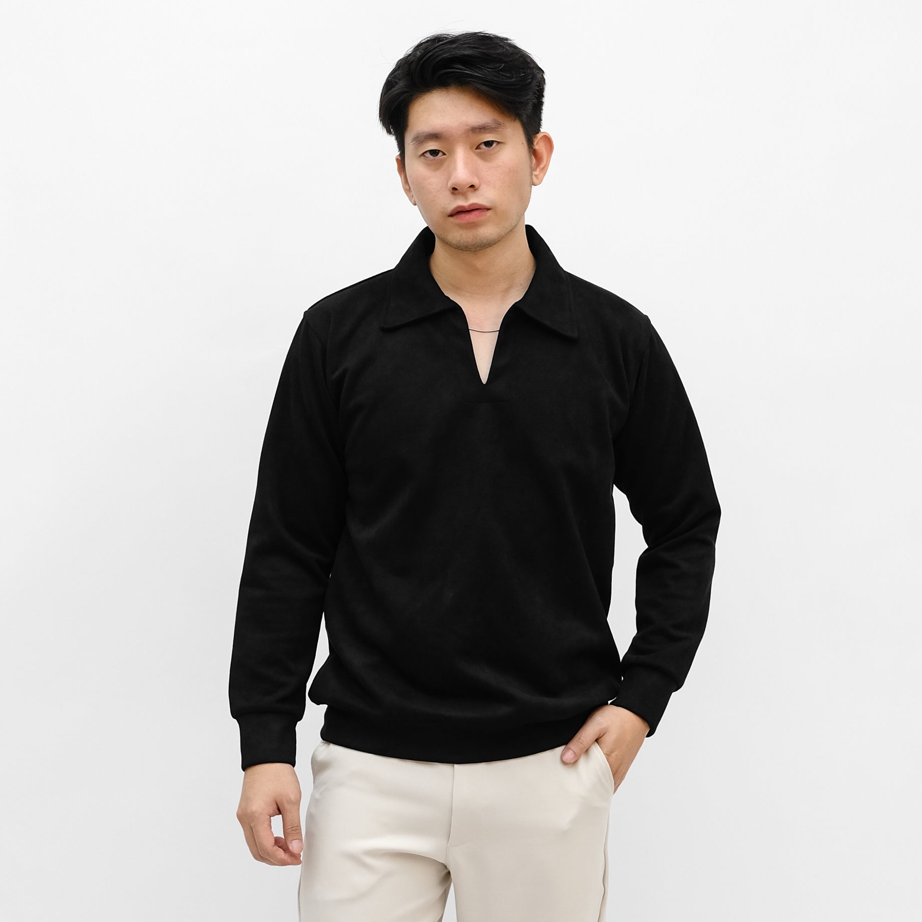Gangnam Collar Suede Polo
