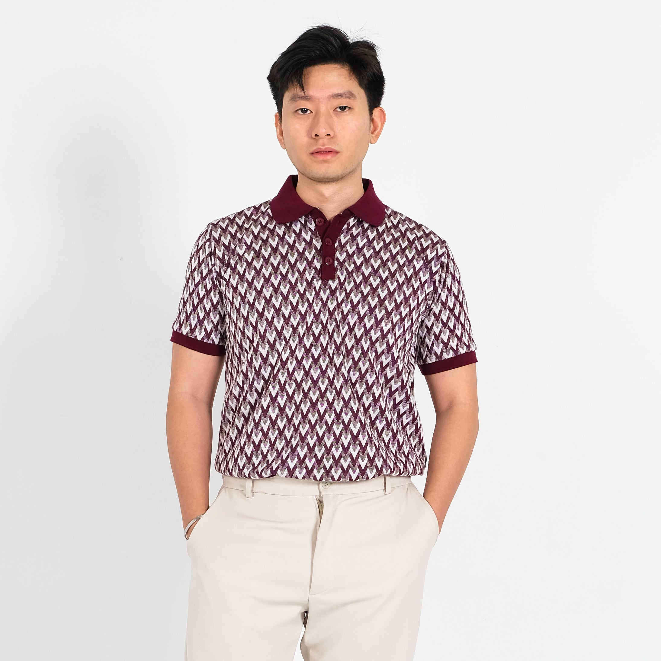 Roma Pattern Knit Polo Shirt