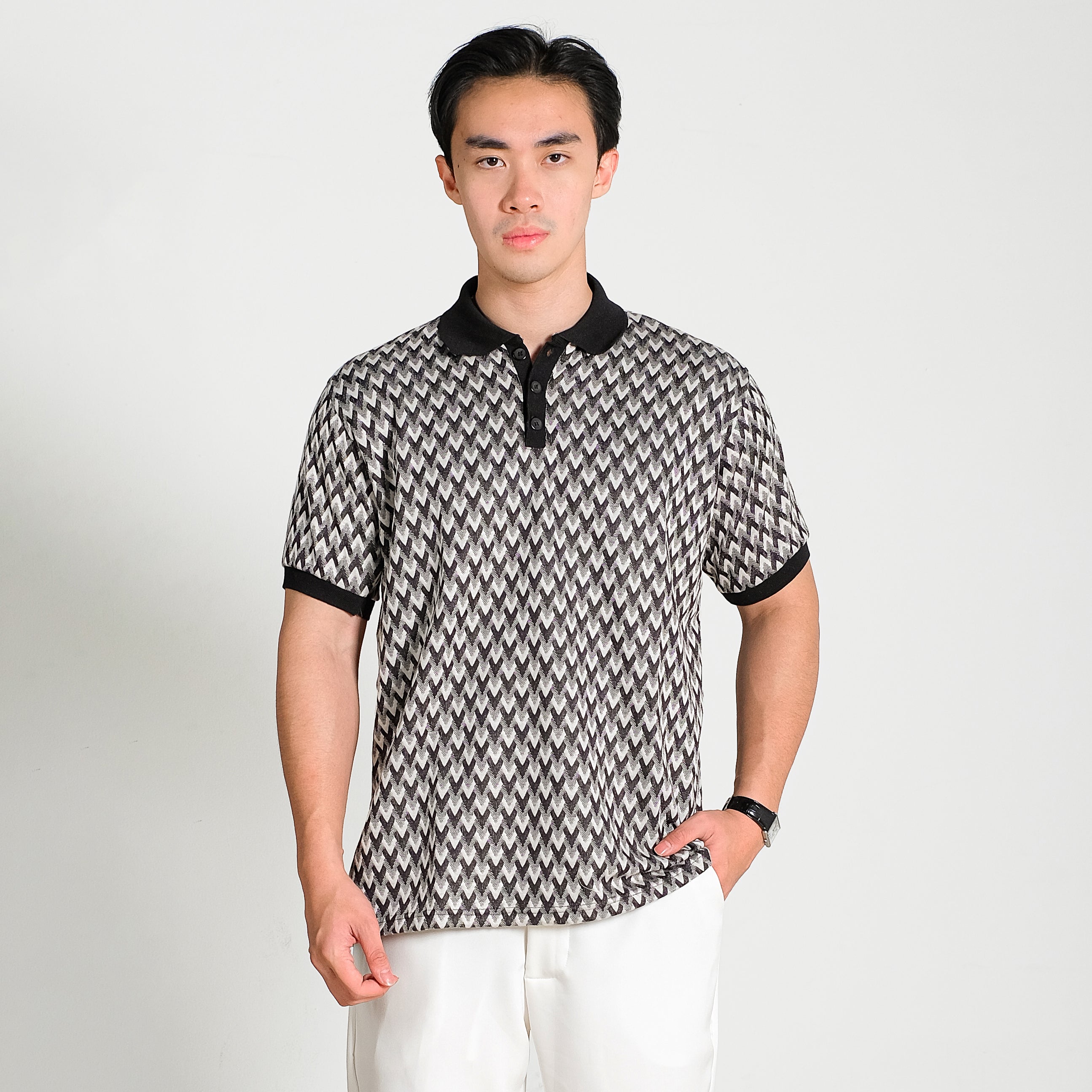 Roma Pattern Knit Polo Shirt