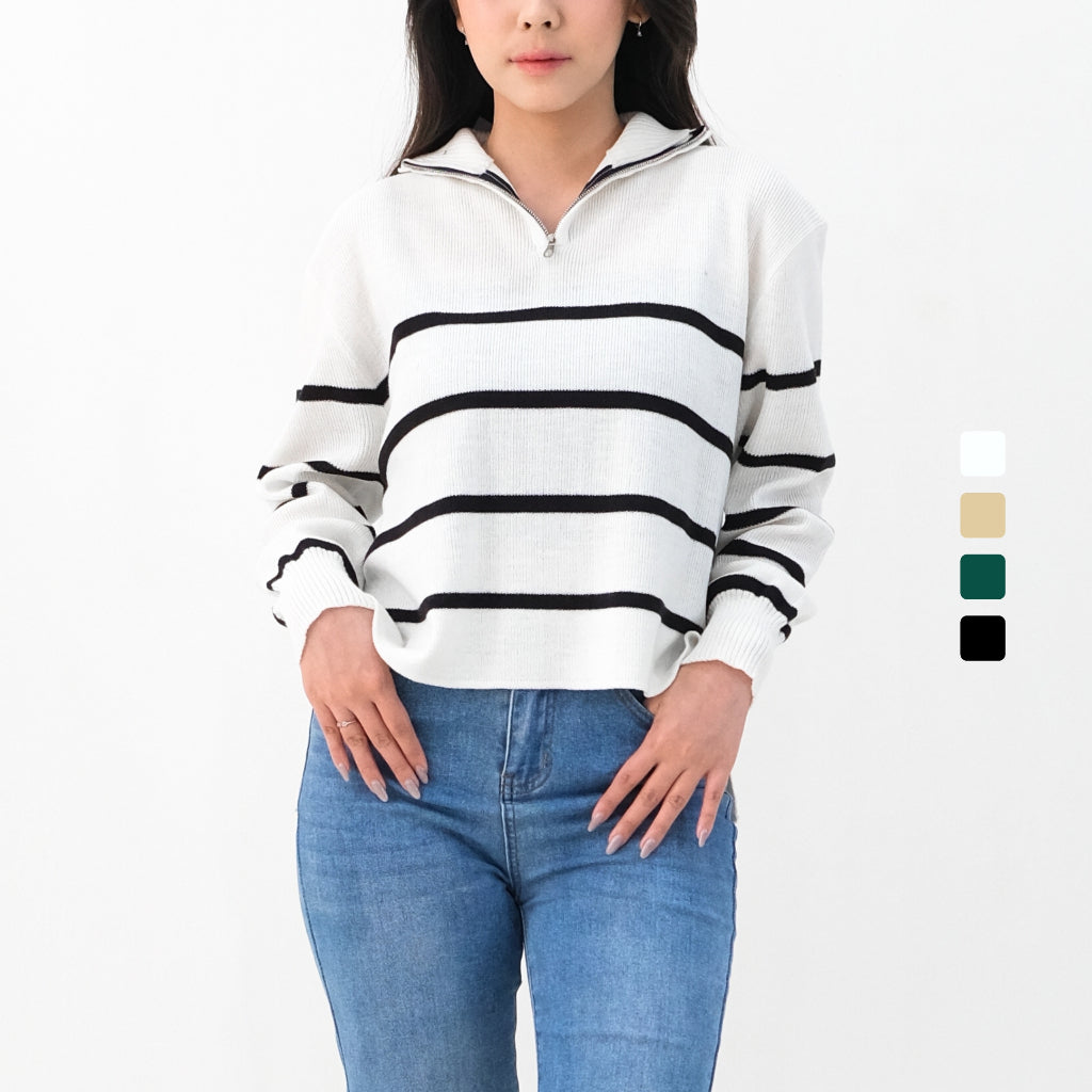 Lisbon Stripes Upper Zip Sweater