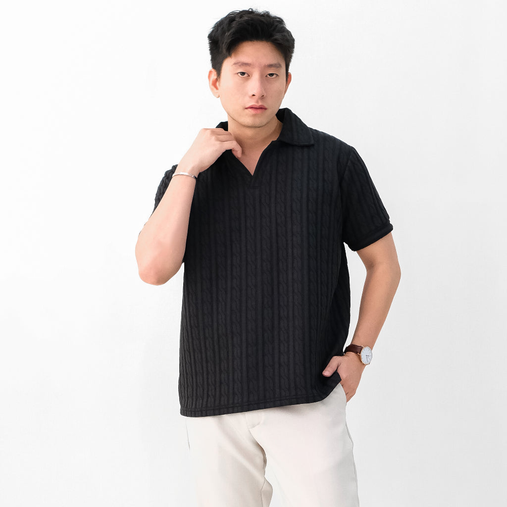 Cable Knit Polo Shirt