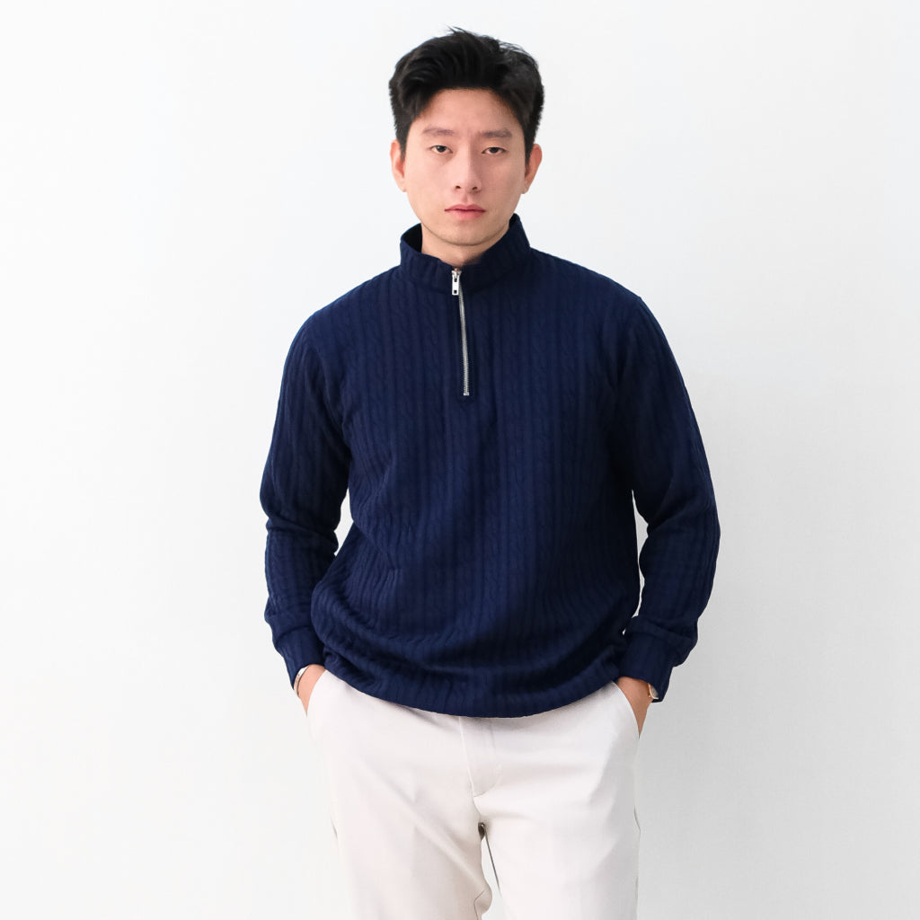 Cable Upper Zip Knit Sweater