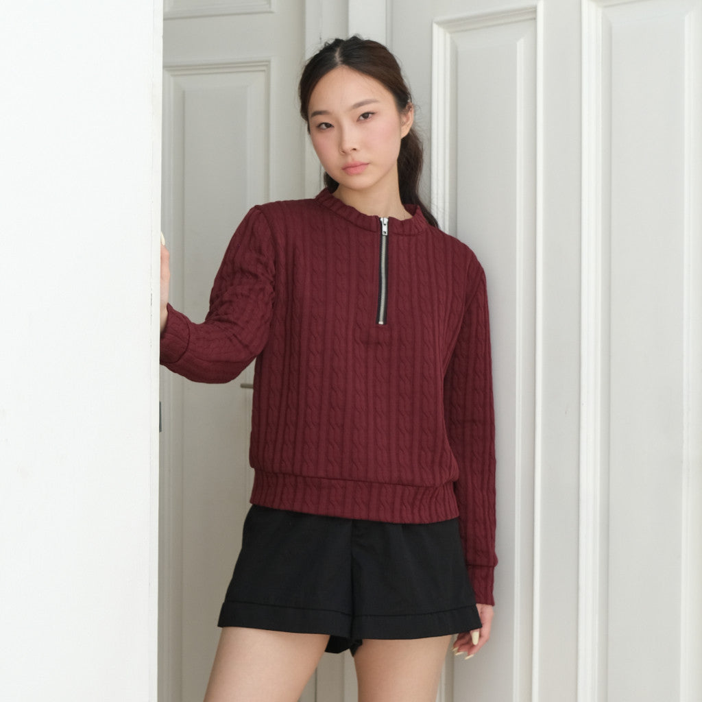 Cable Upper Zip Knit Sweater