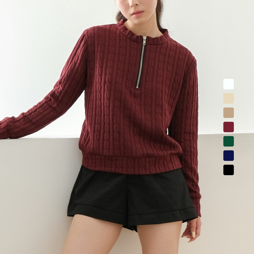 Cable Upper Zip Knit Sweater